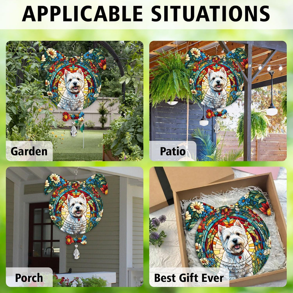 West Highland Dog Ears Wind Spinner, West Highland Wind Spinner Hanging for Yard and Garden V02
