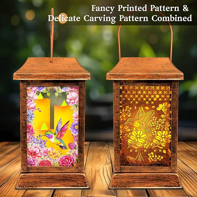 Hummingbird Solar Lanterns Outdoor Waterproof, Metal & Glass Hanging Lights Garden Decor, Birthday Gifts for Women Mom Grandma Mothers Day, Decorative Lights for Outside Yard Patio Backyard Porch