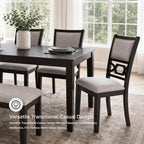 Signature Design by Ashley Langwest 6-Piece Dining Table Set with Bench | Seats up to 6, 60.38 in W dining table, Reverse diamond patterned veneer, Tapered legs, Light beige polyester fabric