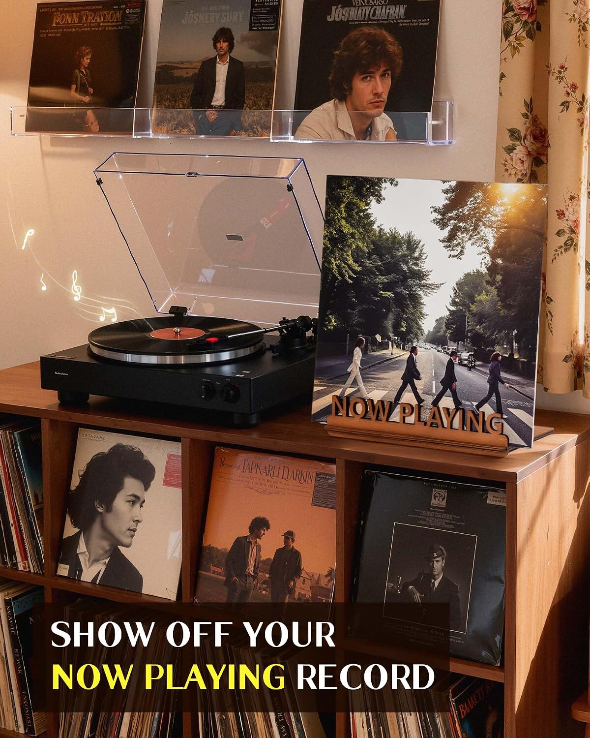 BS-VOG Now Playing Vinyl Record Stand, Tabletop Holder, Gift for LP Lover | Displays Current Album, Real Vinyl-Like Groove Feel, Easy to Assembly, Now Spinning Vinyl Stand Storage for Albums Magazine