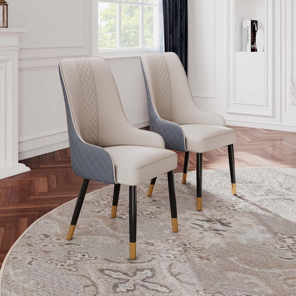 POVISON Dining Chairs Set of 6, Faux Leather Upholstered Bar Chairs with Metal Legs, Modern High-Back Side Chairs for Living Room, Pub, Coffee, Home, Kitchen (Grey)