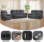 EBELLO Power Recliner Chair, Electric Fabric Reclining Sofa with Cup Holders, USB Type-C Charging Ports, for Small Living Room, Bedroom and Meeting Room, Grey