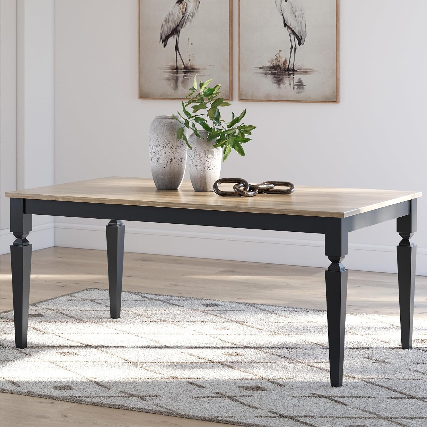 Signature Design by Ashley Mendinfort Casual Mango Wood Dining Table, Light Brown & Black