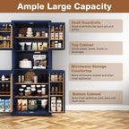 HLR 72" Freestanding Beadboard Pantry Cabinet with Microwave Shelf | Multi‑Purpose Tall Microwave Stand with Storage, Space‑Saving Design Cabinet for Kitchen or Living Room, Navy Blue