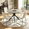 44" Round Dining Table Set for 4, Modern X-Shaped Metal Leg Table | Cushioned Cozy Beige Chairs of 4, Mid-Century Gray Tabletop, Dinette set for Kitchen, Dining Room & Apartments
