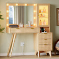 Xixini 45" Fluted Makeup Vanity Desk with Mirror & Lights, Oak