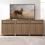 SICOTAS 87" Extra Large Buffet Cabinet with Storage, Modern Fluted Sideboard Cabinet with Drawers & Adjustable Shelves, Premium Credenza for Large Spaces, Reclaimed Caramel Oak, 3 PCS