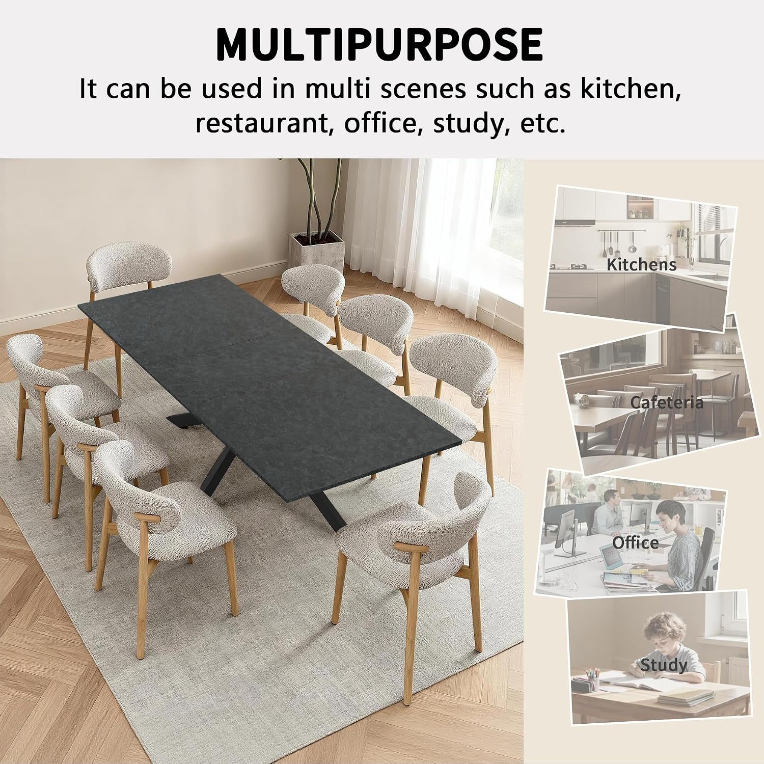 63-79 Inch Extendable Dining Table for 6-10, MDF Rectangular Kitchen Table with Removable Butterfly Leaf and Black Metal Base, Space Saving Design for Small Spaces & Holiday Gatherings, Black Lava