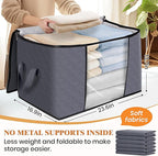 Fab totes 90L Clothes Storage, Foldable Thick Fabric Blanket Storage Bags, Containers for Organizing Bedroom, Closet, Clothing, Comforter, Organization with Handle (3 Pack,Grey)
