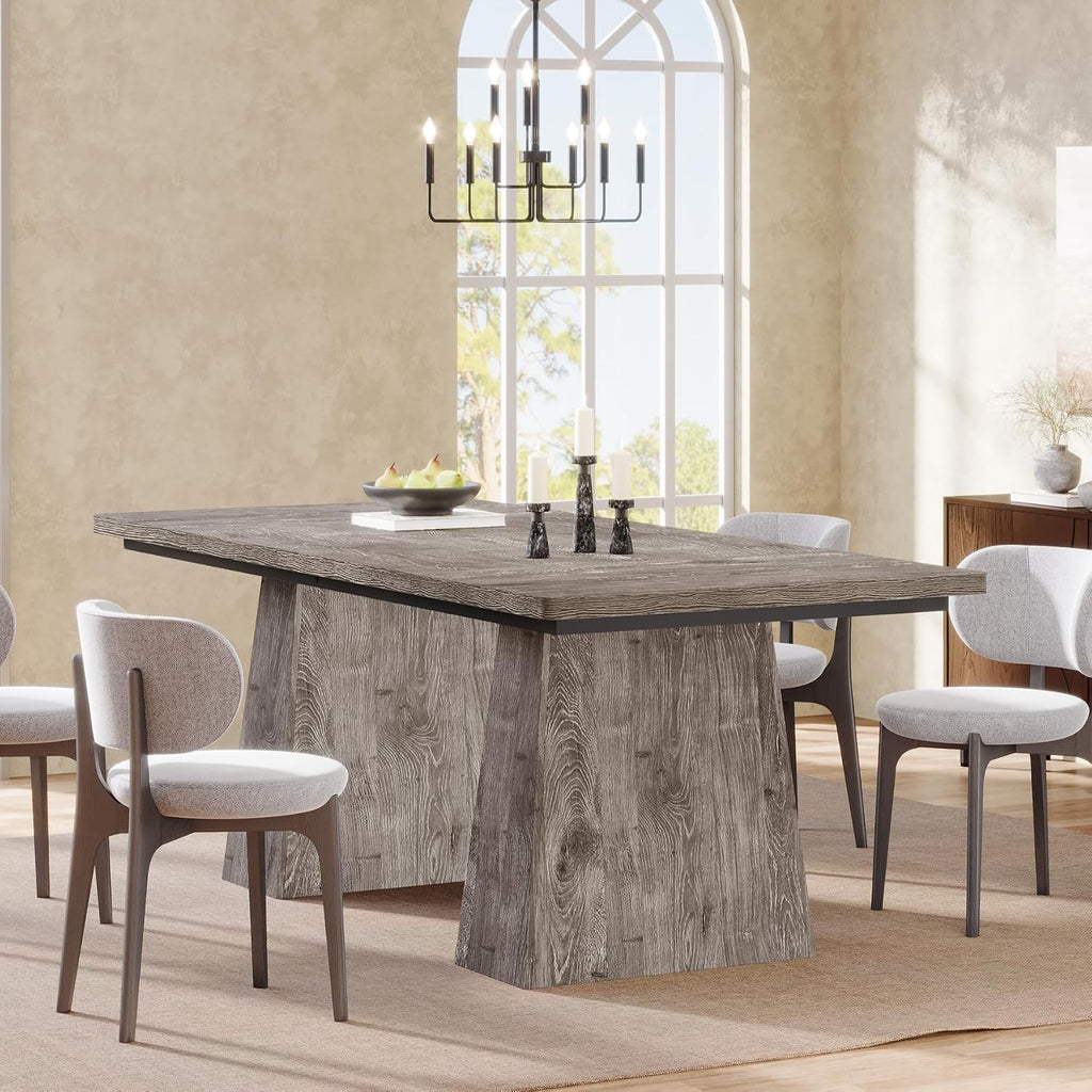 Tribesigns Dining Table for 6, Farmhouse Wood Dinner Rectangular Table Kitchen Table with Double Pedestal, 63" L x 31.5" W x 30" H, Grey