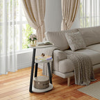 Kalrin Side Table, Small End Table with Metal Frame, 3-Tier Bedside Tables, Round Side Tables for Living Room Bedroom Couch Bathroom, Oval, White Maple