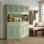 HIFIT 71“HX55“W Large Pantry Cabinet for Food Storage, Farmhouse Kitchen Hutch with Storage Drawers, Tall Kitchen Pantry Cabinet with Microwave Stand for Dining Living Room, Green