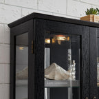 47" Lighted Glass Accent Curio Cabinet, 3-Tier Antique Storage Cage with Adjustable Shelves & Drawer, Acrylic Mirrored Pane, Light Blub Included, Small China Cabinet for Living Room/Kitchen (Black)