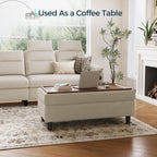 LINSY HOME 46 Inches Wide Storage Ottoman Bench, Linen Coffee Table Folding Long Shoes Bench Footstool, Storage Chest, Foot Rest Stool, for The Living Room, Entryway and Family Room(Beige)