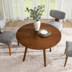 HULALA HOME Round Dining Table for 4, 45” Solid Wood Kitchen Table, Small Dinner Coffee Writing Table for Kitchen Dining Room, Save Space, Walnut