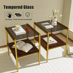 ODUSE-DAILY Coffee Table and End Table 3 Piece Living Room Set, Gold Metal Frame Glass Top End Tables, Square Top Shelf, Sofa or Couch Side Tables, Mesa de Centro para Sala (3 Pcs)