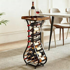 Wine Rack Freestanding Floor, Freestanding Wine Racks with 14 Bottles Wine Glass Holder, Mini Bar Wood Tabletop Wine Storage, Small Wine Cabinet for Home Bar Kitchen Dining Room