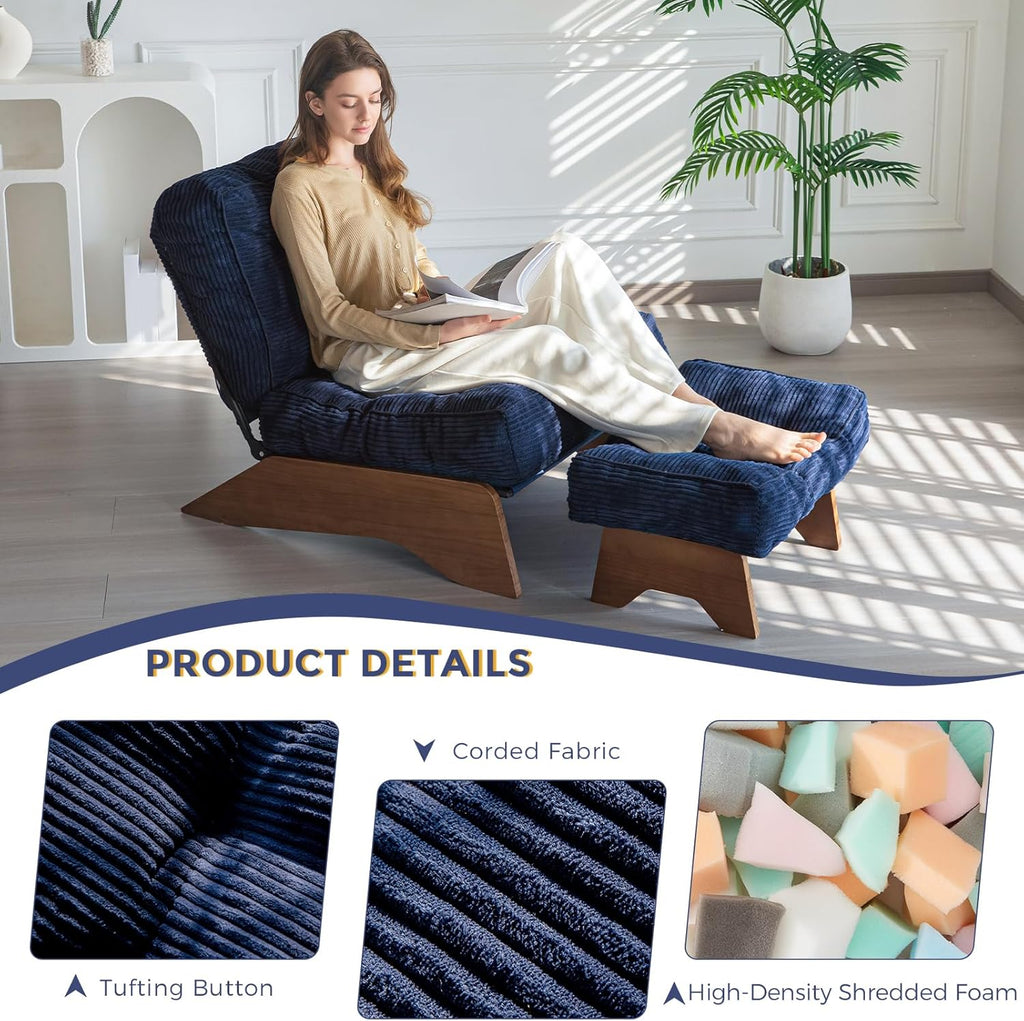 MAXYOYO Accent Chair with Ottoman, Lounge Chair with Adjustable Backrest | Tufted Living Room Chair Upholstered Lounge Chair with Footrest Set, Modern Chair for Reading Room, Navy