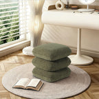 Get Set Style 360° Swivel Linen Ottoman, Modern Upholstered Foot Stool, Multifunctional Vanity Chair Accent Stool for Small Space, Living Room, Bedroom, Entryway, Olive Green