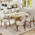 MALOL 47"-63" Extendable Round to Oval Dining Table Chairs Set for 4-8, Modern Wooden Kitchen Table and Chairs with Hidden Storage and Fluted Design for Dining Room/Small Space(Natural Wood and Brown)