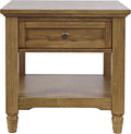 Brentwood Modern Transitional 24" Square End Table with Drawer and Storage Shelf,Light Brown