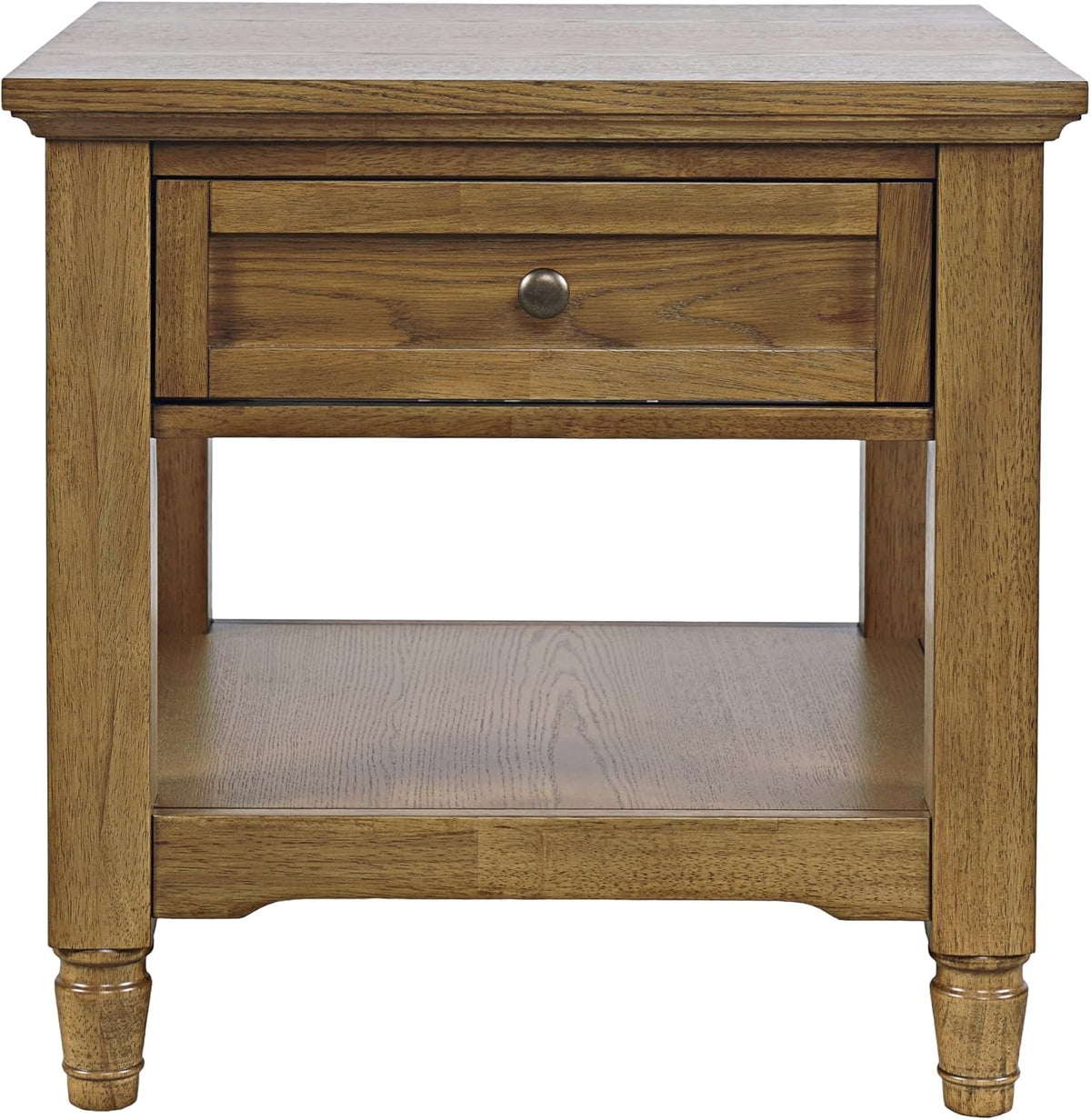 Brentwood Modern Transitional 24" Square End Table with Drawer and Storage Shelf,Light Brown