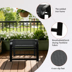 Assembled Patio Outdoor Ottoman 2 Set, Portable Footstools Textliene Metal Foot Rest Black