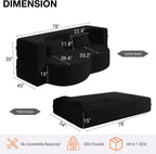CAPCAEK Folding Sofa Bed,15" Full Size Couch for Living Room, Teddy Fabric Foam-Filled, Convertible Loveseat Sleeper Sofa Bed (Black-Teddy)