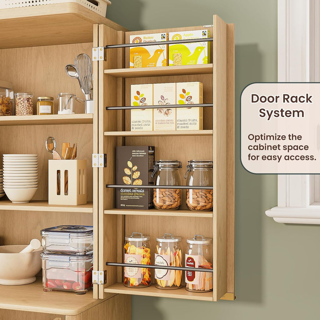 Spaco 72" Tall Kitchen Pantry Cabinet,Modern Fluted Food Storage Cabinet with 6 Door Shelves and Anti-tip Device,4-Door Freestanding Buffet Sideboard for Dining Room,Living Room. (Natural)