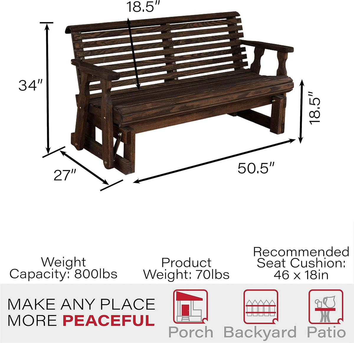 Amish Heavy Duty 800 Lb Roll Back Pressure Treated Porch Glider (4 Foot, Dark Walnut Stain)