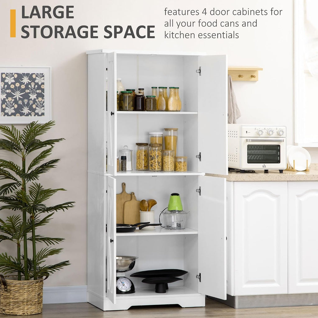 70.75" Farmhouse Kitchen Pantry Cabinet, Freestanding Tall Storage Cabinet with 4 Barn Doors and Adjustable Shelves for Dining Room, White