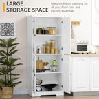 70.75" Farmhouse Kitchen Pantry Cabinet, Freestanding Tall Storage Cabinet with 4 Barn Doors and Adjustable Shelves for Dining Room, White