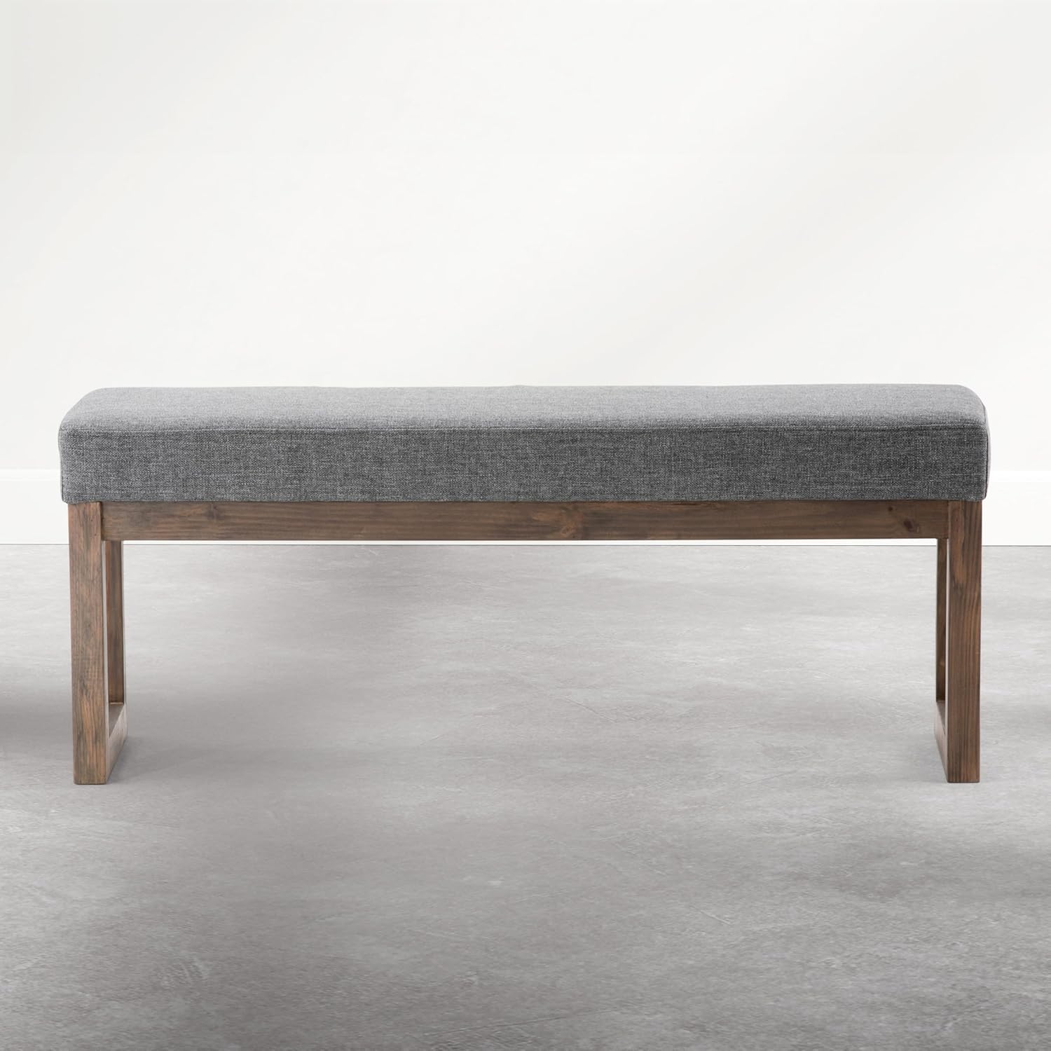 SIMPLIHOME Milltown Large Ottoman Bench - 44 inch Wide Upholstered Linen Look Fabric Rectangle Footstool Ottoman in Parisian Grey, Contemporary Bench for Entryway with Cushioned Seat, Assembled