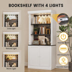 GAOMON 71" Tall Pantry Cabinet with LED Lights, Freestanding Storage Cabinets with Hutch, Kitchen Pantry with 2 Doors and Adjustable Shelves for Dining Room, Living Room