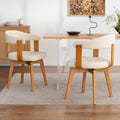 EYYTHUNG Swivel Dining Chairs Set of 2, Mid Century Modern Chenille Dining Chairs with Arms and Wood Legs,Upholstered Kitchen Chairs for Kitchen, Dining Room, Living Room, Beige and Dark Oak
