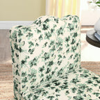 Ball & Cast Flannel Upholstered Armless Chair, Classic American Style Flower Design Fabric Dining Chair, Comfy Farmhouse Accent Chair with Padded Seat and Backrest for Living Room Kitchen, Green