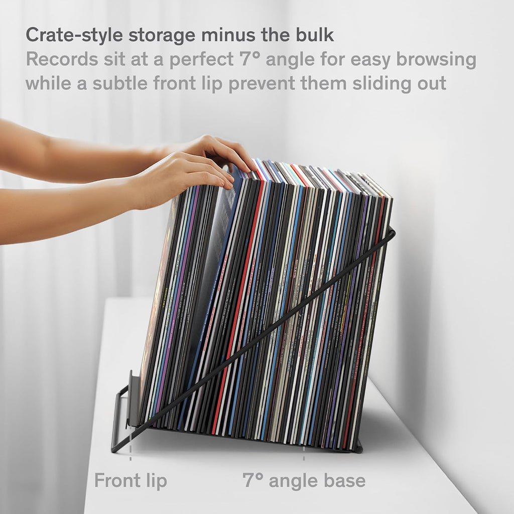 Boundless Audio Vinyl Record Storage Rack - Record Holder for 50 LPs, Black | Solid Steel Powder-Coated Finish - Patented Fold-Flat Frame - Minimalist Now Playing Album Display Stand & Crate Alternative