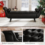 Storage Bench for Bedroom, 65" End of Bed Bench King Size, Faux Leather Tufted Upholstered Window Bench Indoor Foot of Bed Storage Ottoman Long Seating with Arm for Living Room Entryway, Black