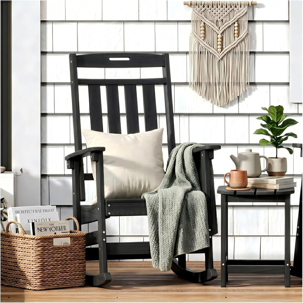 Outdoor Rocking Chair Oversized, HDPE All Weather Resistant Patio Rocker, 31.5" High Back 21.5" Deep Seat Oversized Porch Chairs for Lawn Garden Deck Balcony 400lbs Capacity(Black)