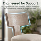 Linen Dining Chairs Set of 6 with Natural Wood Legs, Farmhouse Upholstered Side Chair with Curved Backrest for Living Room/Restaurant, Beige-Light Brown Legs