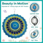 12 Inch Mandala Wind Spinners with Gazing Ball Spiral Tail, Outdoor 3D Stainless Steel Hanging Spinner Mandala Wind Catchers Sculpture for Indoor Outdoor Garden Yard Decoration(Blossom)