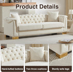 Harper & Bright Designs 84" Classic Modern Chesterfield Sofa - Velvet 3-Seater Couch with Rolled Arms, Tufted Back & Studs for Living Room - Beige