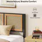 LIKIMIO Queen Bed Frame, Platform Bed Frame with Rattan Headboard