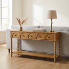 Pembroke 58” Cottage Sofa Console Table with Drawers & Lower Shelf Storage, Narrow Entryway Table or Dining Server with Levelers | Prairie Oak Natural