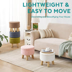 Small Ottoman with Storage, Small Storage Ottoman Round, Sherpa Foot Stool with Legs, Ottomans and Footstools for Living Room and Entryway (White)