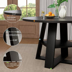 43 inch Round Dining Table for 4-6, Dining Table with Storage Shelf, Wood Grain Top, Sturdy Wood Legs, Space Saving Dinner Tables, Circle Kitchen Tables
