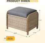 Patio Ottomans Set of 2 with 3.6" Thick Cushions, Wicker Outdoor Couch Extension Set, Wicker Footstool All-Weather Rattan Seating Accessory for Backyard Furniture