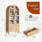 Vongrasig 71" Tall Arched Kitchen Pantry Storage Cabinet with Glass Doors, 2 Large Drawers, 6-Tier Tall Rustic Wood Cupboard Locker for Kitchen, Dining Room, Living Room, Bathroom,Natural