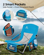 Abahub Beach Chair Low/High Back with Carry Bag Lightweight Comfortable Portable Outdoor Camping Chair Blue Low 1 Pack