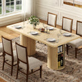 Gyfimoie 79" Dining Table for 8 to 10 People,Farmhouse Kitchen Dining Room Table with 2 Fluted Wood Strip Base & Slide Door,Mid Century Modern Dinner Table Furniture for Living Room,Kitchen,Natural